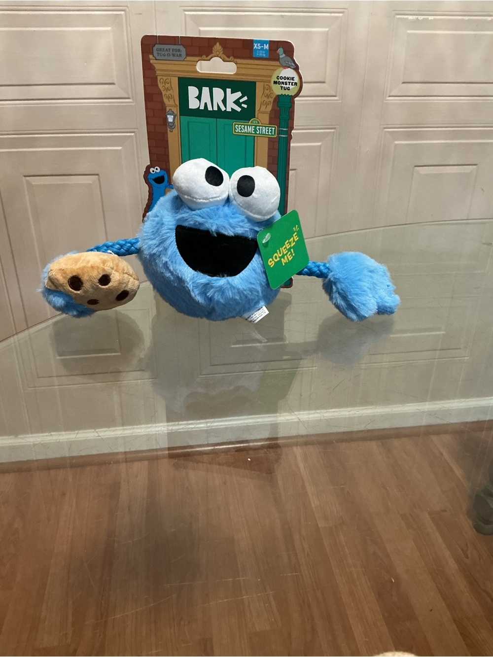 BARK BOX COKIE MONSTER DOG TOY TUG ROPE SQUEAKY New 12 ”